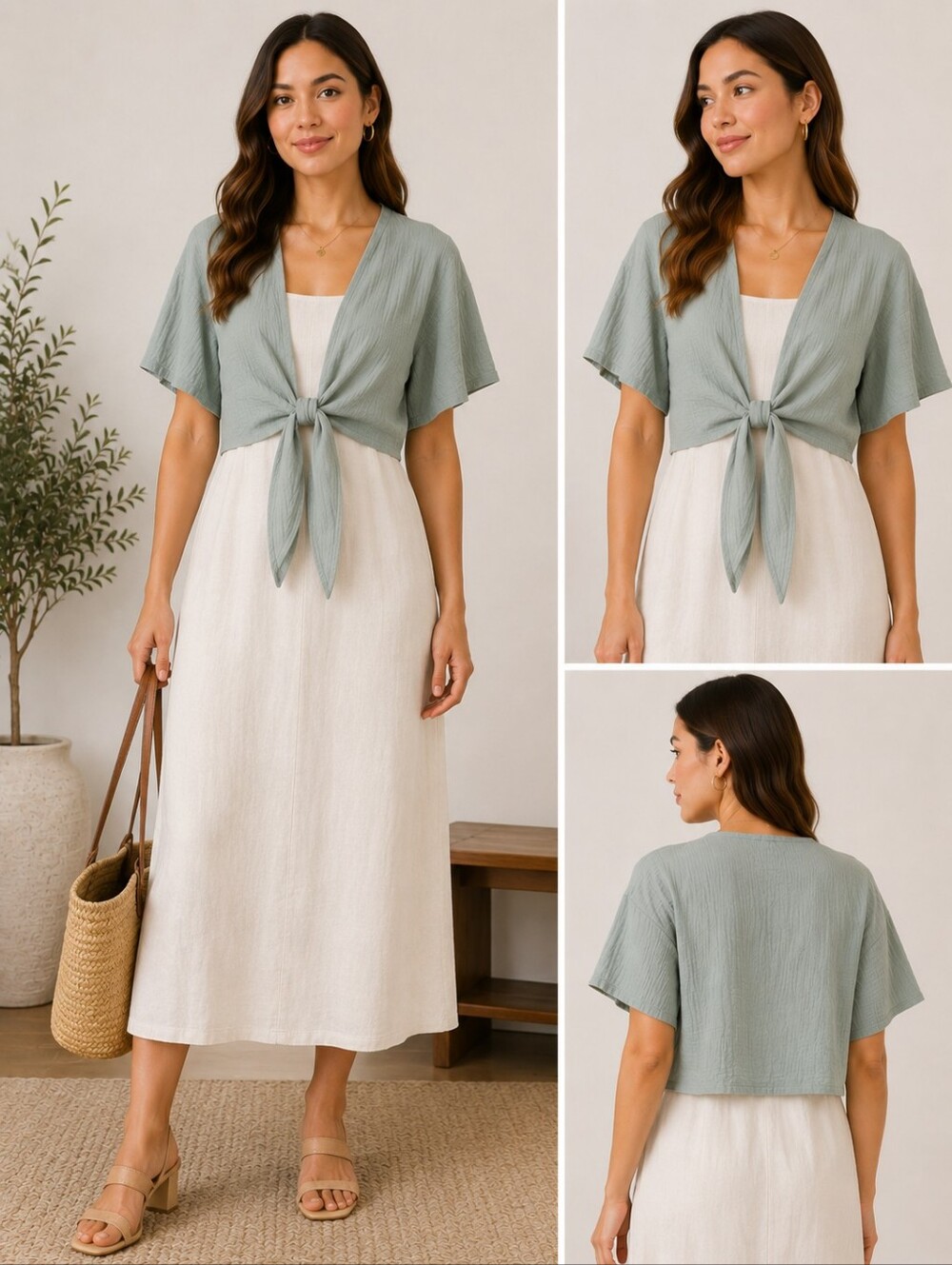 La Miel Cropped Wrap Tie Top M 100% Cotton